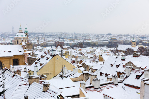 Obraz na płótnie Winter snowy Prague City, Czech republic w salonie
