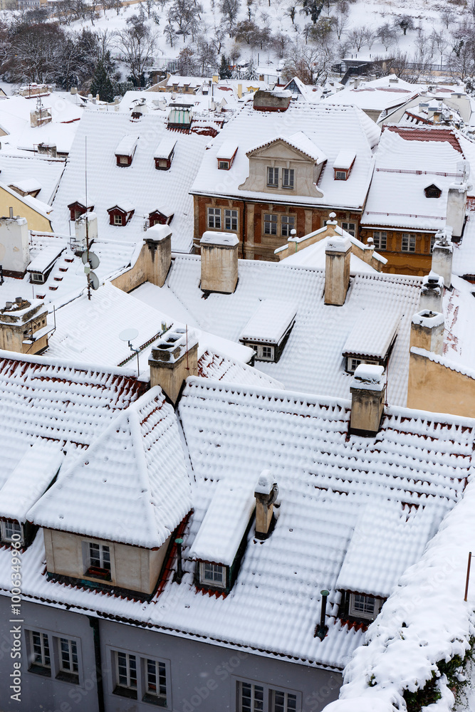 Winter snowy Prague City, Czech republic