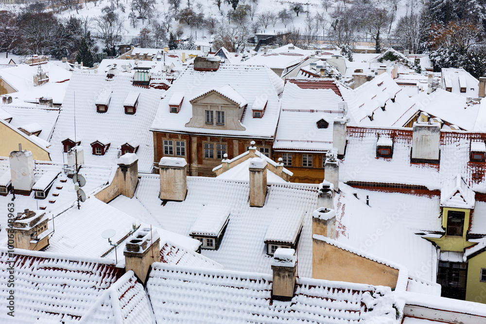 Winter snowy Prague City, Czech republic