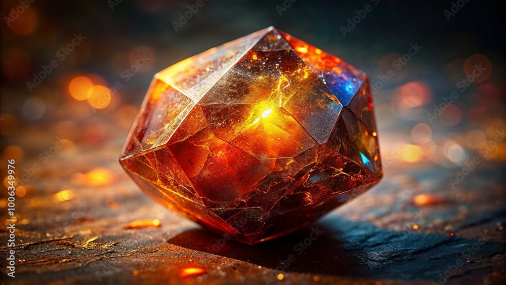 Faceted Sunstone Crystal with Warm Golden Light and Iridescent Inclusions