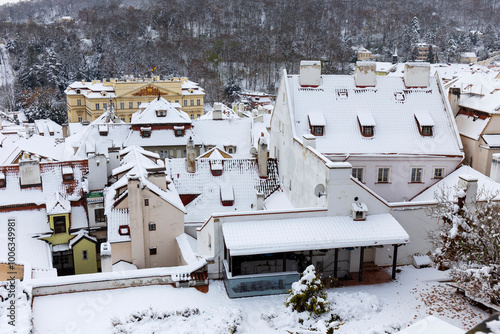 Obraz na płótnie Winter snowy Prague City, Czech republic w salonie