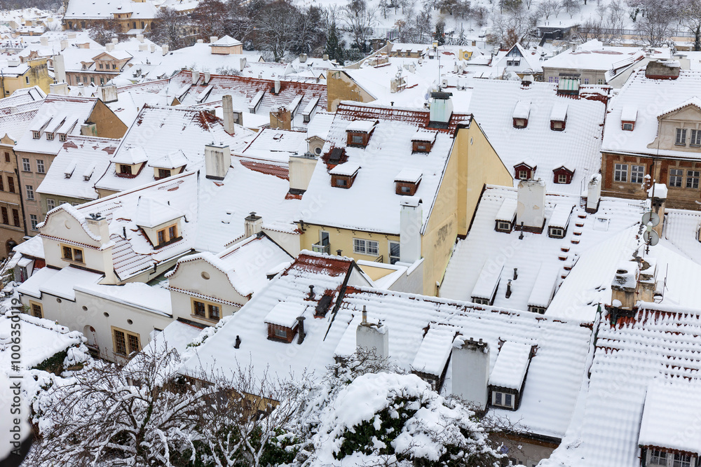Winter snowy Prague City, Czech republic
