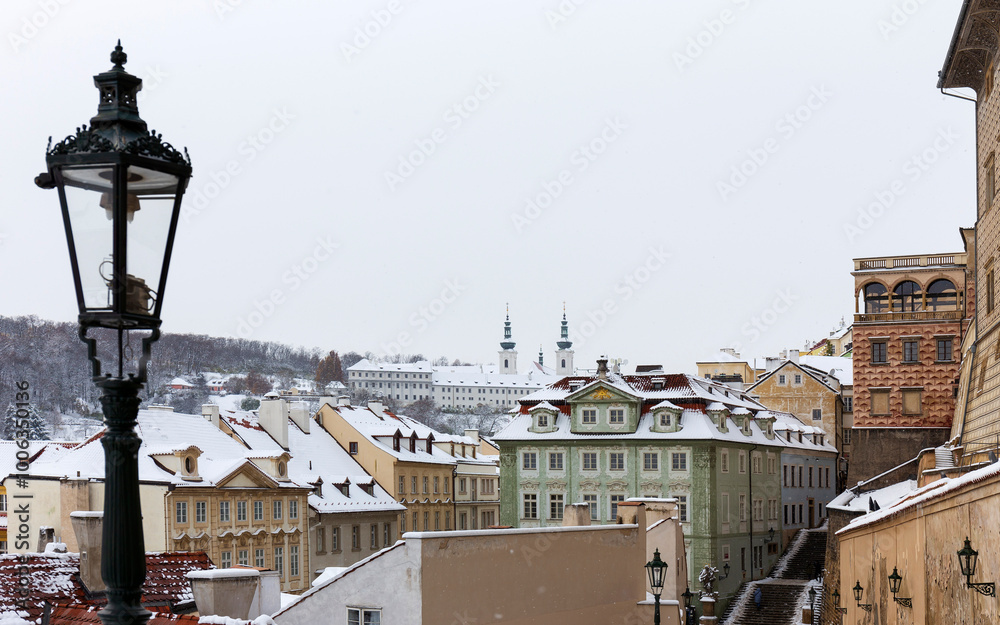 Winter snowy Prague City, Czech republic
