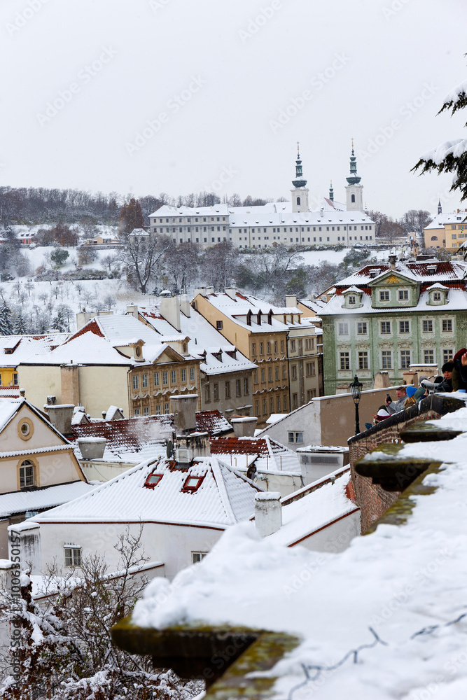 Winter snowy Prague City, Czech republic