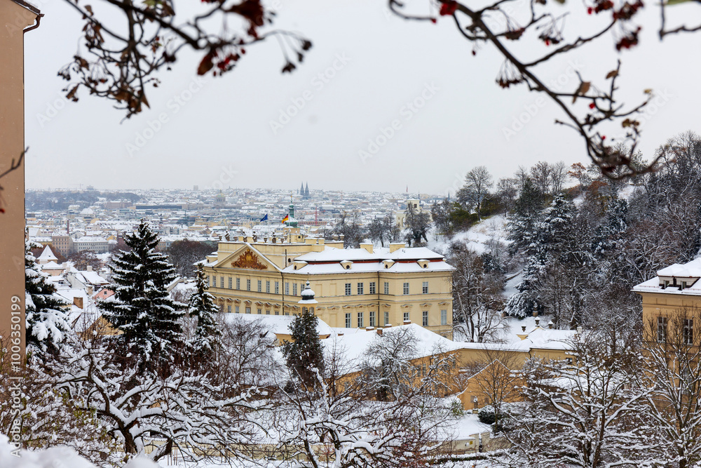 Winter snowy Prague City, Czech republic