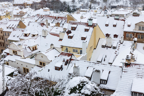 Winter snowy Prague City, Czech republic 