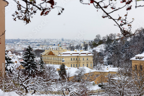 Obraz na płótnie Winter snowy Prague City, Czech republic w salonie