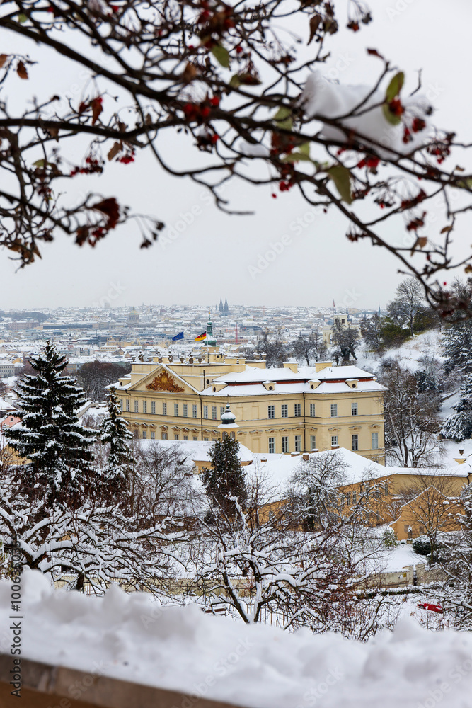 Winter snowy Prague City, Czech republic