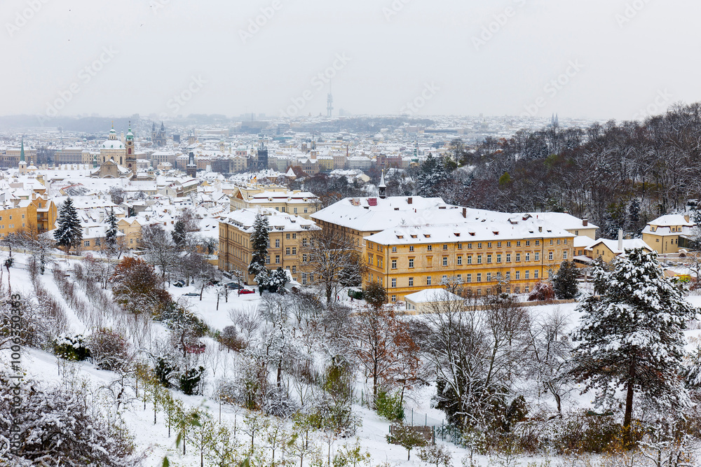 Winter snowy Prague City, Czech republic
