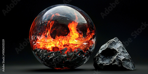 Wallpaper Mural A glass sphere with fire inside of it is next to a rock Torontodigital.ca
