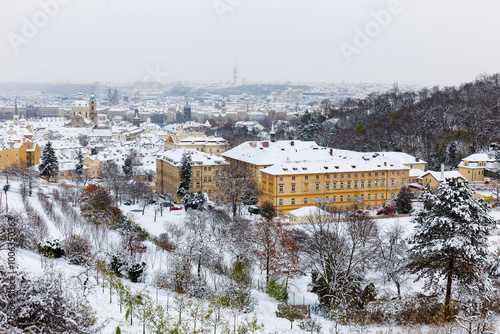 Obraz na płótnie Winter snowy Prague City, Czech republic w salonie