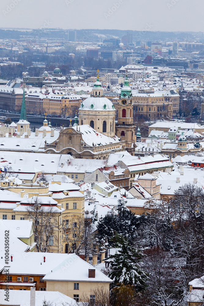 Winter snowy Prague City, Czech republic
