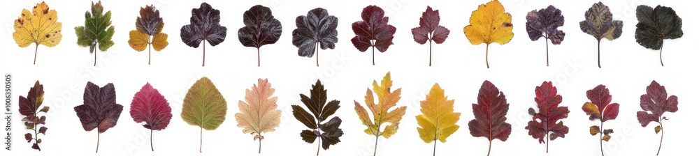 The autumn leaves are isolated on a white background. They are high resolution images.