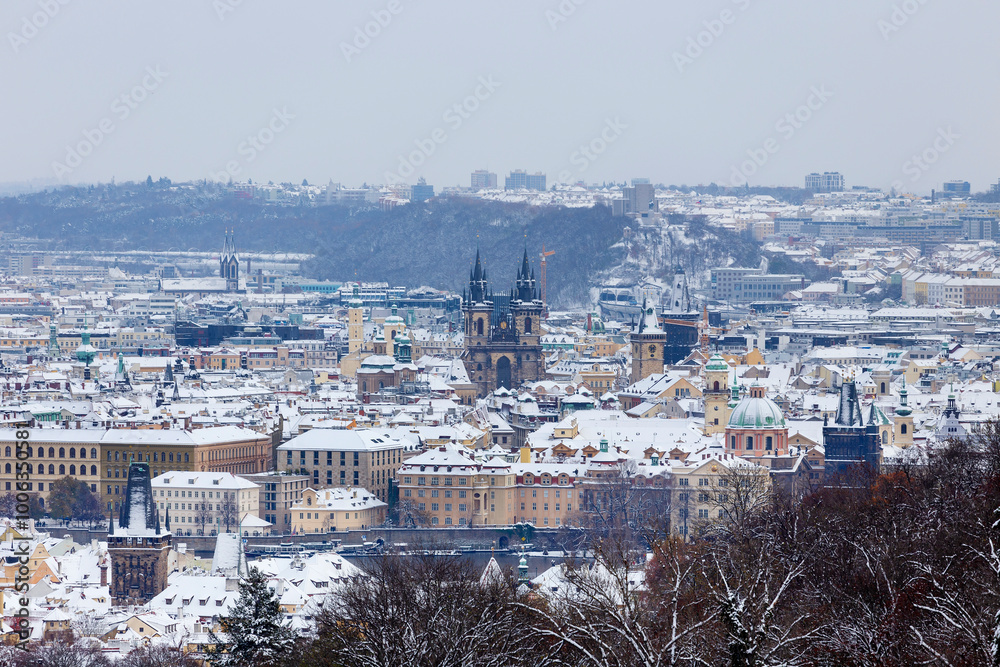 Winter snowy Prague City, Czech republic
