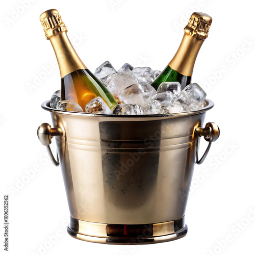 Champagne bottle in a bucket with ice