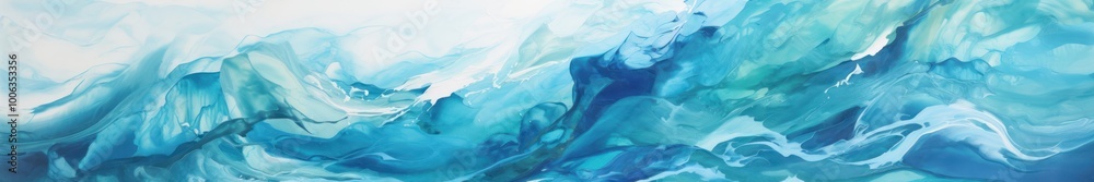 Fototapeta premium Abstract Ocean Waves Texture. Serene Aqua Blue and White Fluid Art Background