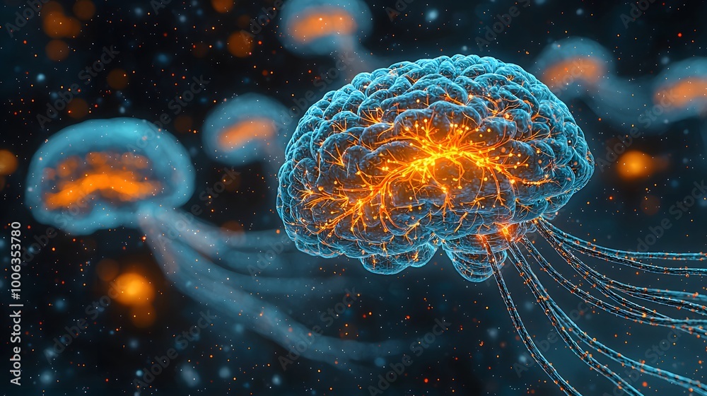 Vibrant 3D Illustration of Brain Cells and Neurons