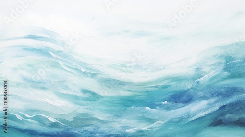 Abstract Ocean Waves Texture. Serene Aqua Blue and White Fluid Art Background