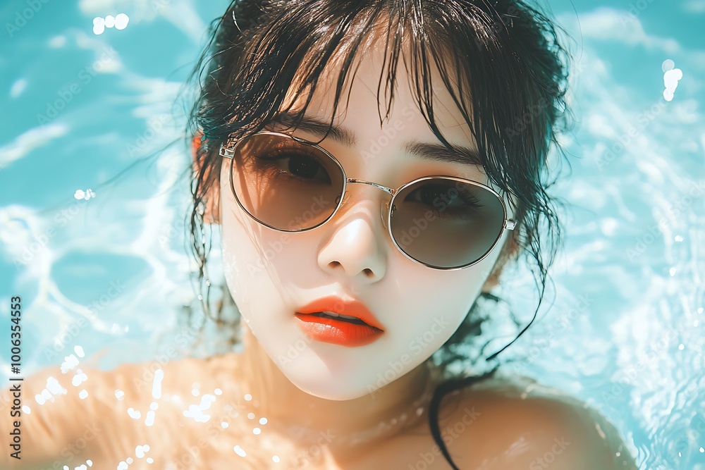 Beautiful asian woman in a swimming pool Beautiful asian woman in a swimming pool