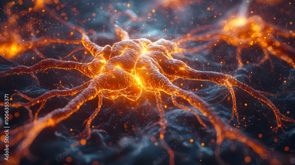 Vibrant 3D Rendering of Interlinked Neuron Pathways Vibrant 3D Rendering of Interlinked Neuron Pathways