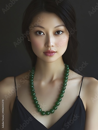 Beautiful woman waring beautiful jade necklace photo