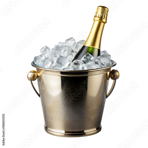 Champagne bottle in a bucket with ice