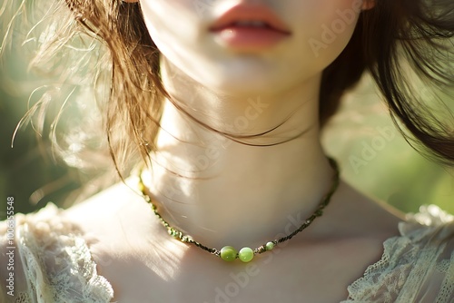 Beautiful woman waring beautiful jade necklace photo