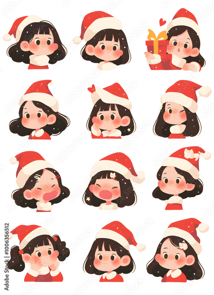 Cute Christmas Character Expressions with Santa Hats Cute Christmas Character Expressions with Santa Hats