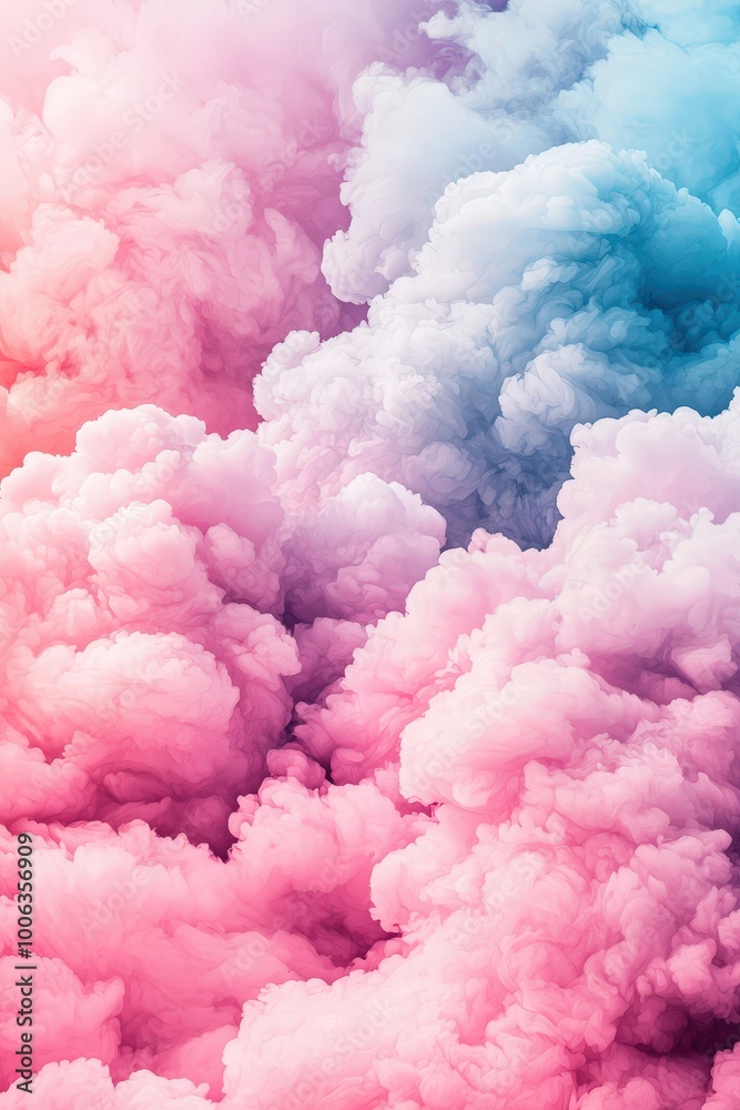 Fototapeta premium This stunning image captures soft clouds of vapor in vibrant pink and blue shades. Ideal for creative projects, backgrounds, and artistic designs.