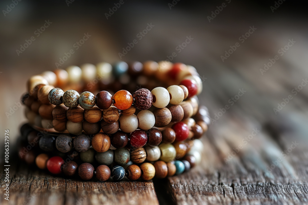 Artisan Crafted Casual Jewelry on Textured Wooden Background Artisan Crafted Casual Jewelry on Textured Wooden Background