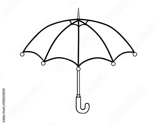 Open umbrella - linear vector illustration for coloring. Umbrella side view - logo or icon. Outline. Hand drawing.	