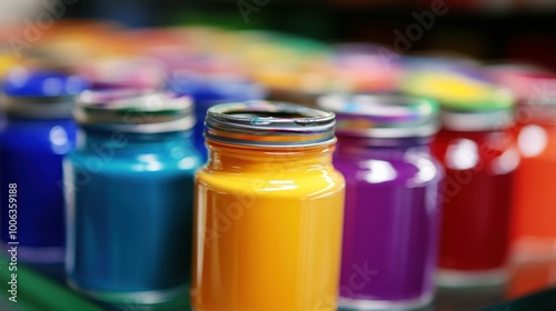 Vibrant Paint Jars in Art Studio