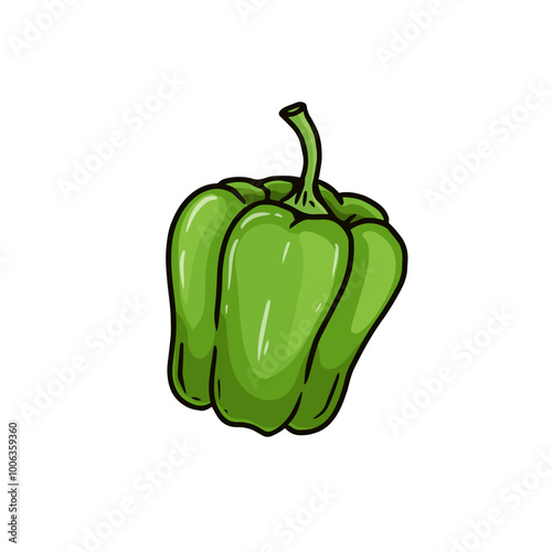 green pepper isolated on white background. bell pepper in doodle style. Hand drawn Bulgarian pepper. Fresh vegetable. Sketch. Vector illustration
