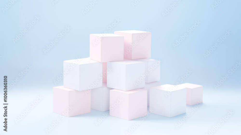 White cubes on blue background, 3d render illustration. Computer digital drawing. Generative AI White cubes on blue background, 3d render illustration. Computer digital drawing. Generative AI