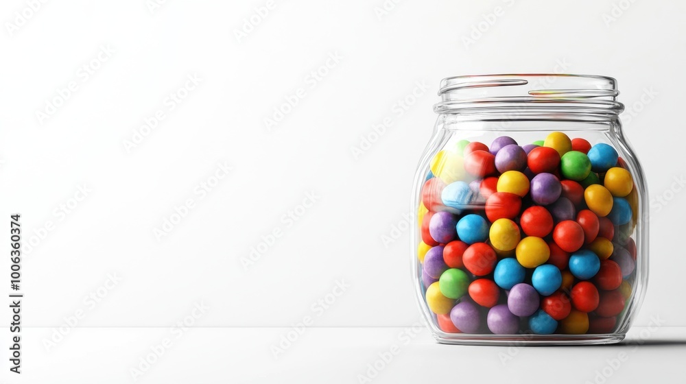 Colorful candy jar on a clean white background, leaving room for text or additional design elements. Colorful candy jar on a clean white background, leaving room for text or additional design elements.
