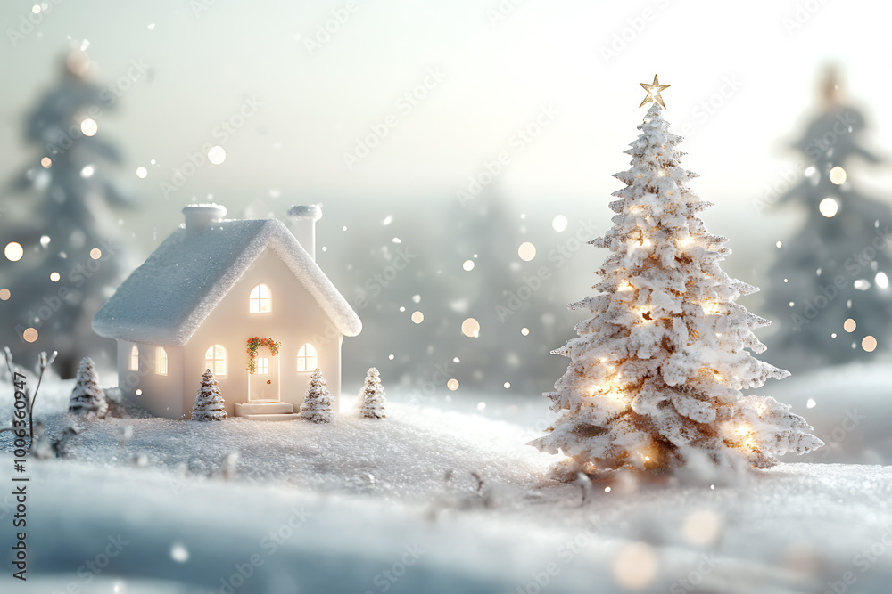 Minimalist Christmas background with soft shades, fine details that convey the essence of winter calm