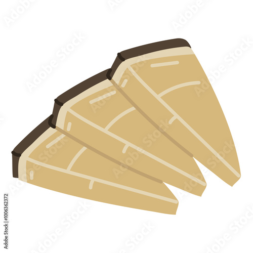 Hard parmesan or pecorino cheese, sliced triangular pieces in a dark package lying together, vector illustration of a group isolated on a white background. For the menu of dairy products, cafes