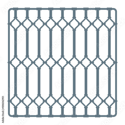 Vintage square black iron intertwined fence. Isolated on white background.