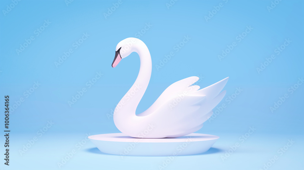 Fototapeta premium 3D Render of Minimalistic Swan Statue Floating on Pastel Blue Background, Elegance and Simplicity concept. Generative AI