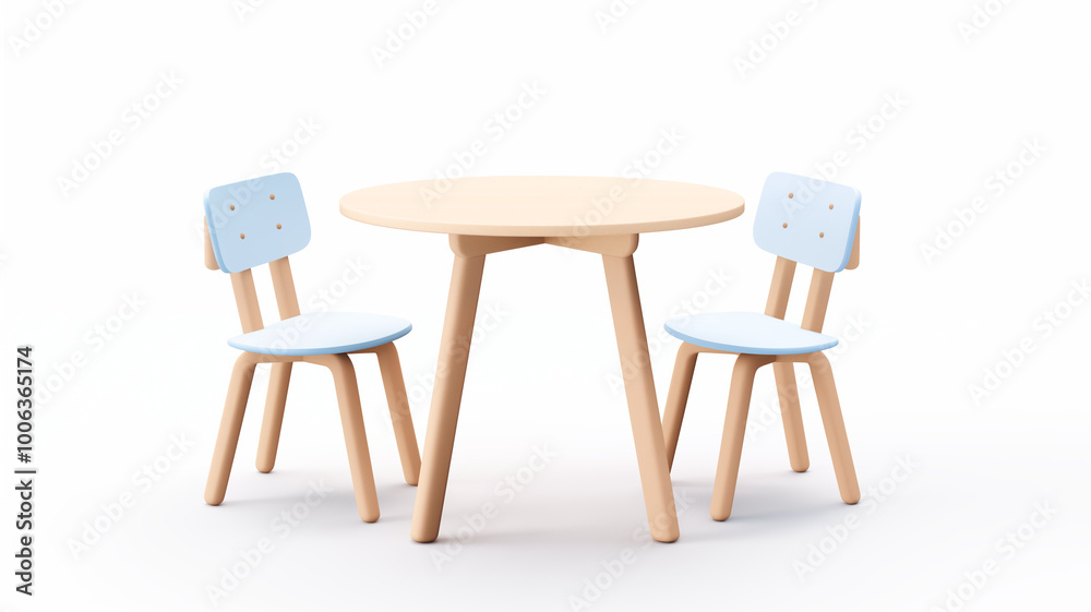 Fototapeta premium 3D Render of Minimalistic Chair and Table Set on Plain White Background, Concept of Modern Furniture Design and Simplicity. Generative AI