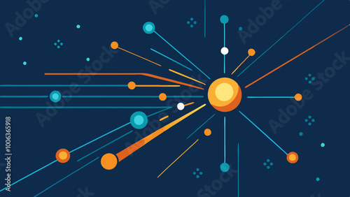 Dots and lines penetrate upward through particle trajectory network technology and speed sense background stock illustration photo