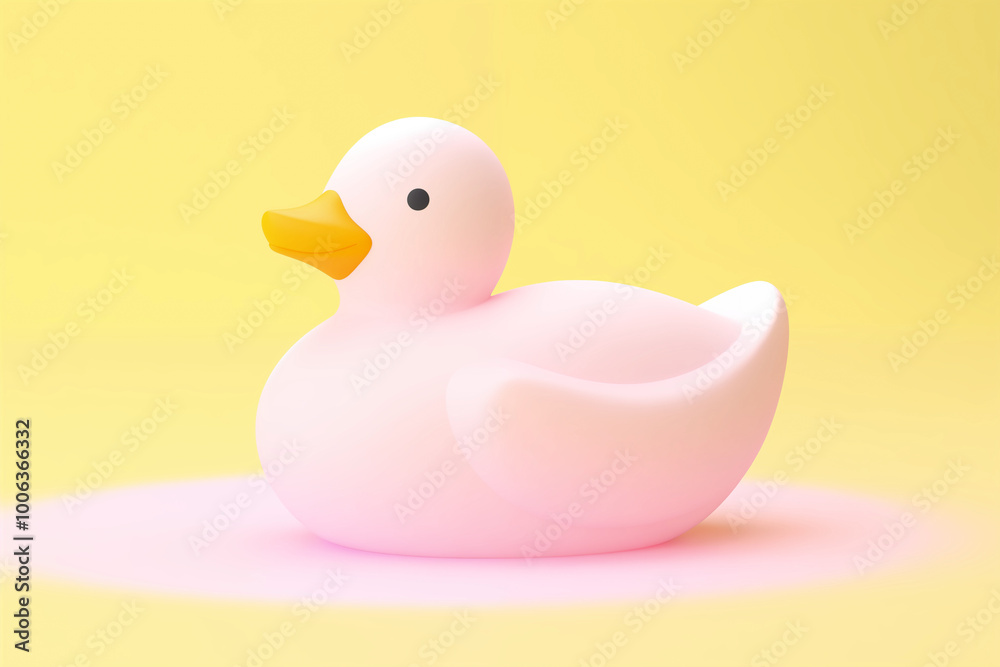 Plastic cute duck on a yellow background. 3d render illustration. Generative AI Plastic cute duck on a yellow background. 3d render illustration. Generative AI