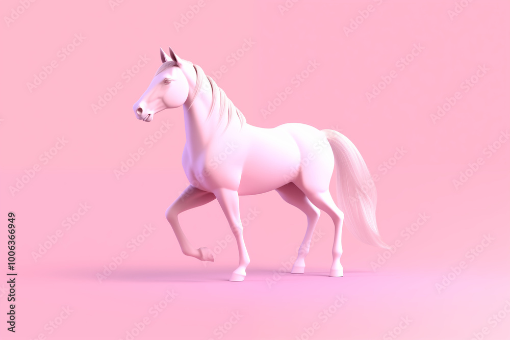 Fototapeta premium Pink horse on a pink background. 3d rendering, 3d illustration. Generative AI