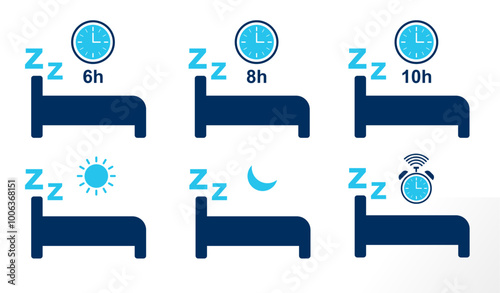 bedtime hour icon set. two color bedtime icons reflecting lifestyle. sound sleep time routine icon. print ready cmyk color eps file. vector illustration