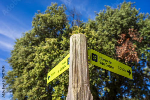 signposting to the egg of San Cosme, Vadiello, Sierra and Canyons of Guara Natural Park, Huesca, Aragon community, Spain photo