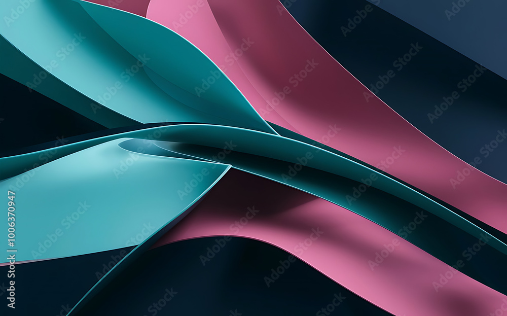 Fototapeta premium A unique abstract background with smooth, flowing lines in vibrant, contrasting colors like teal, magenta, and dark blue. 
