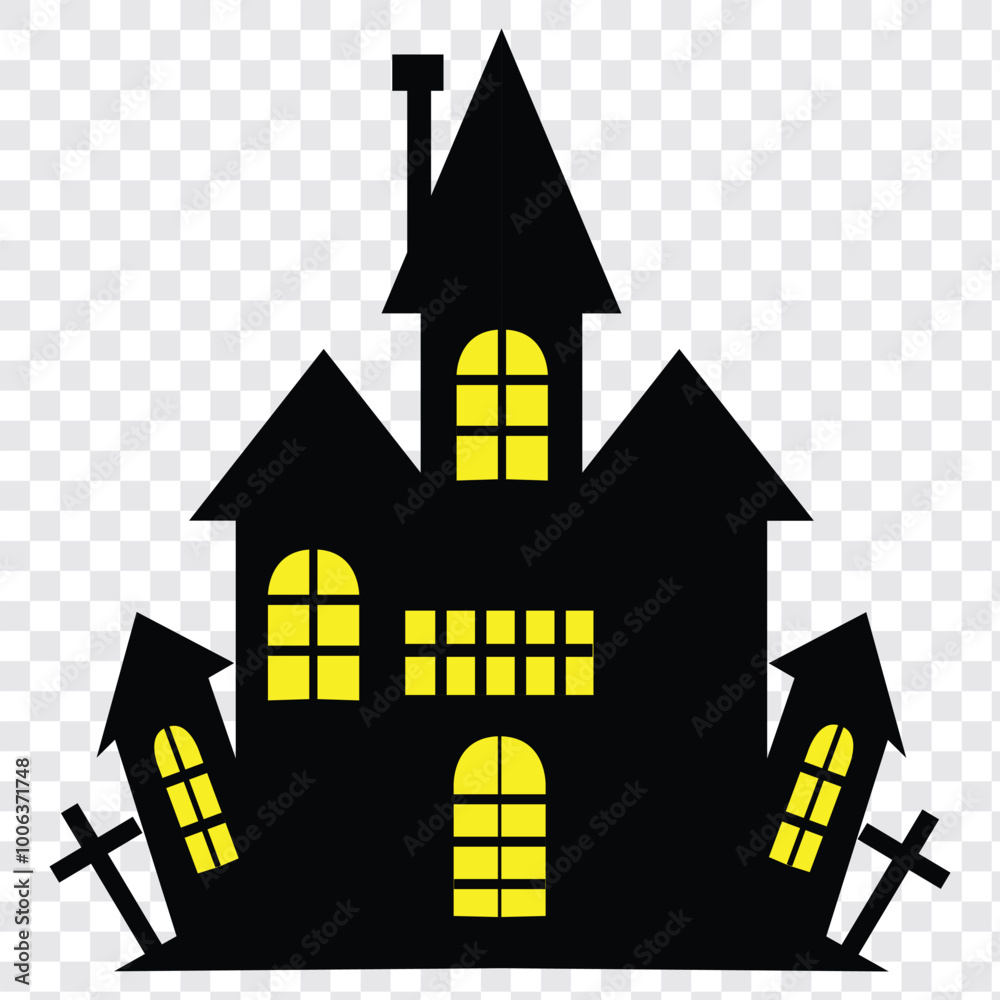 Haunted house silhouette with flying bats, Halloween spooky house icon. EPS 10. Haunted house silhouette with flying bats, Halloween spooky house icon. EPS 10.