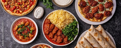 Traditional Eid feast with halal dishes