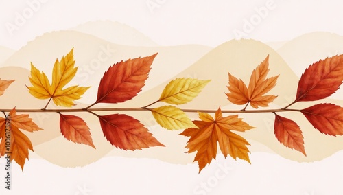 Watercolor trace of abstract autumn leaves on a horizontal background Autumnal Thanksgiving-inspired photo