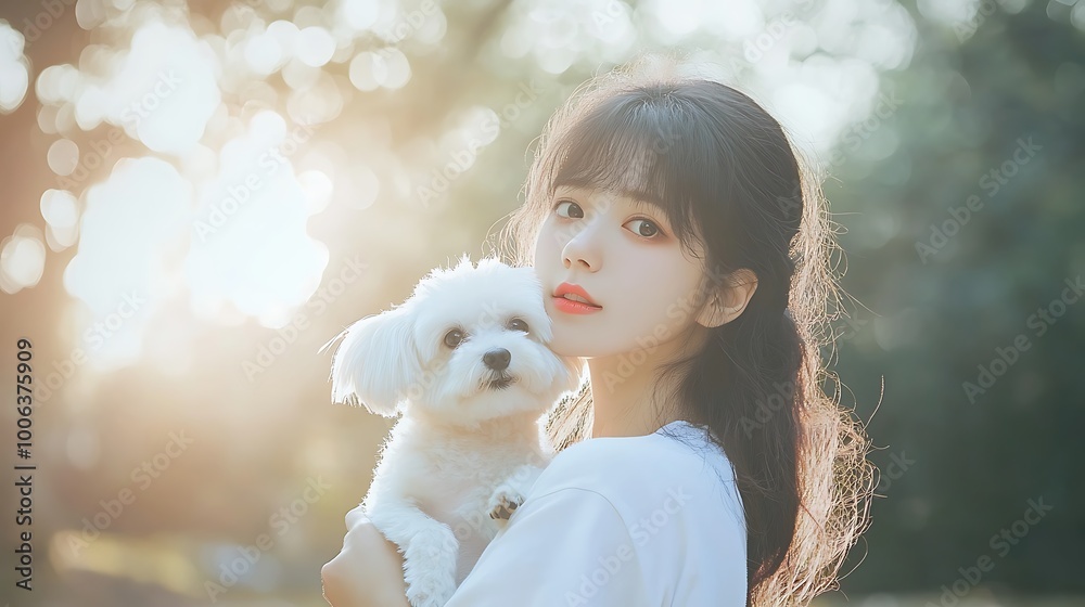 Young woman hugging dog in the park at sunset. pet care concept. Young woman hugging dog in the park at sunset. pet care concept.